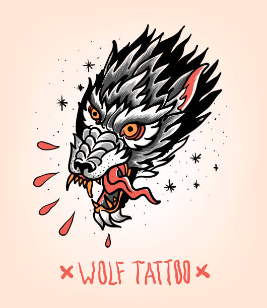 Tête de déchirement Wolf dans le style de tatouage traditionnel. Old school. - Illustration vectorielle