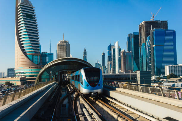 Dubai Metro. A view of the city from the subway car DUBAI, UAE - NOVEMBER 18: Dubai Metro as world's longest fully automated metro network (75 km) on November 18, 2012, Dubai, UAE. UAE transportation stock pictures, royalty-free photos & images