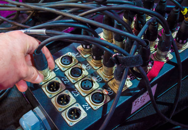 istock black microphone cables connected to the sound mixer 898695982
