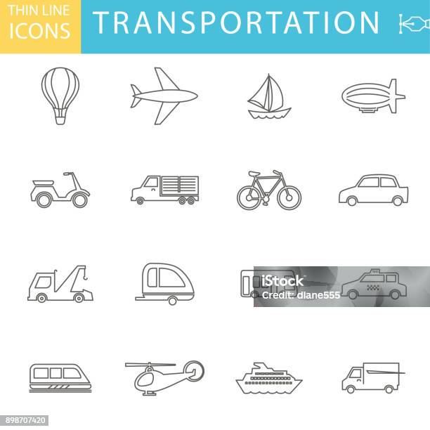 Set Of Thin Line Icon Set Transportation And Leisure Stock Illustration - Download Image Now