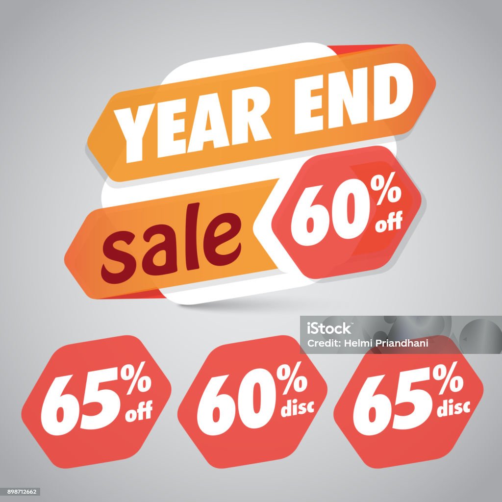 Year End Sale 60% 65% Off Discount Tag for Marketing Retail Element Design End Of Financial Year stock vector