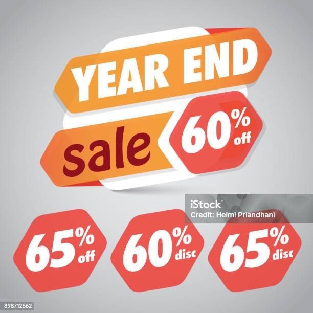 Year End Sale 60 65 Off Discount Tag For Marketing Retail Element Design Stock Illustration - Download Image Now