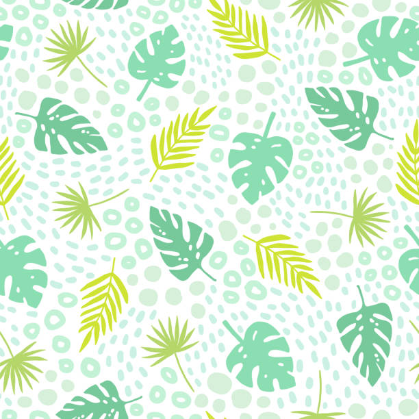 熱帯のヤシの葉のシームレスなパターン。 - seamless pattern leaf cute点のイラスト素材／クリップアート素材／マンガ素材／アイコン素材