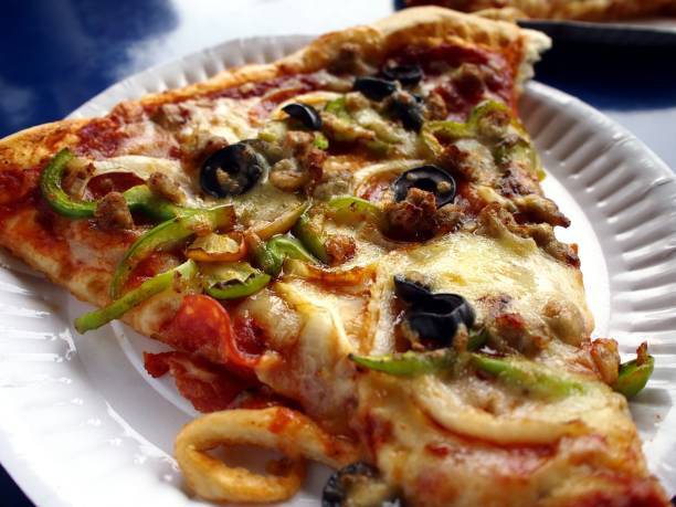 Slice of pizza on a plate