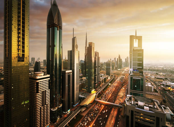 istock Dubai skyline in sunset time, United Arab Emirates 898728440