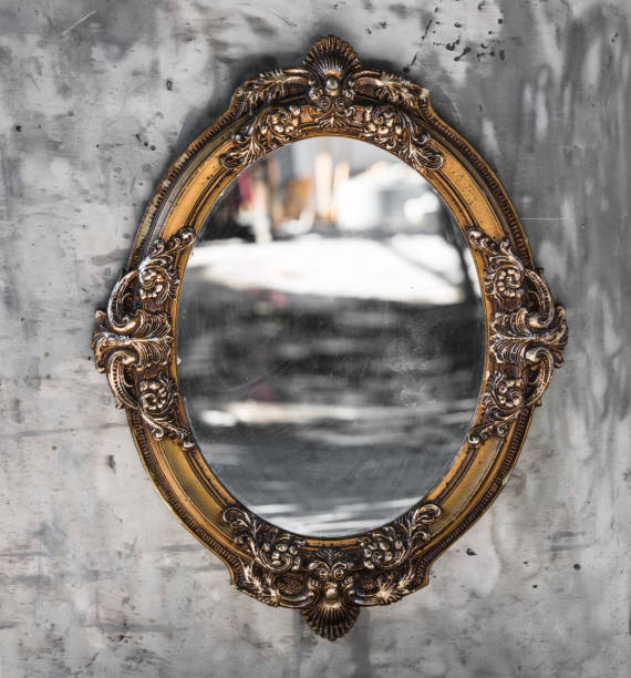 istock Victorian golden baroque mirror on a gray background 898728652