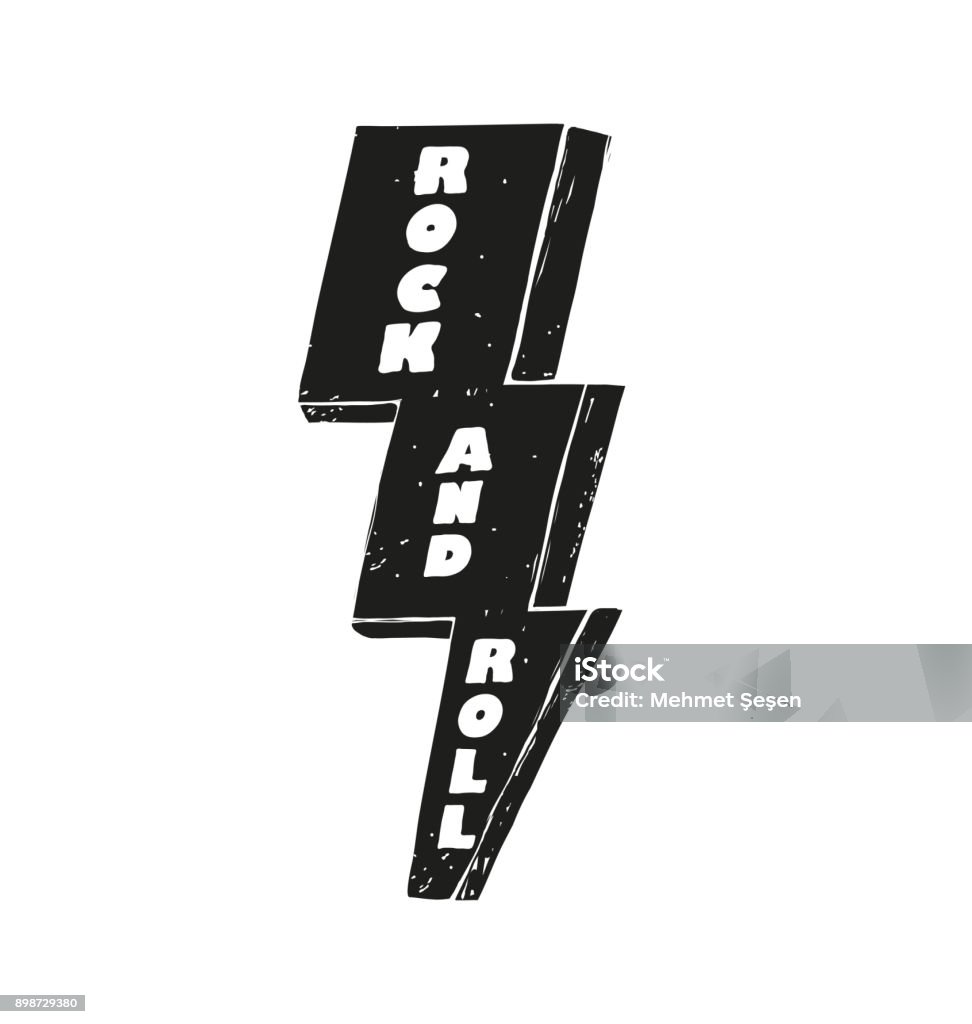 Rock and Roll lettering on black lightning bolt vector illustration rock and roll background Rock Music stock vector