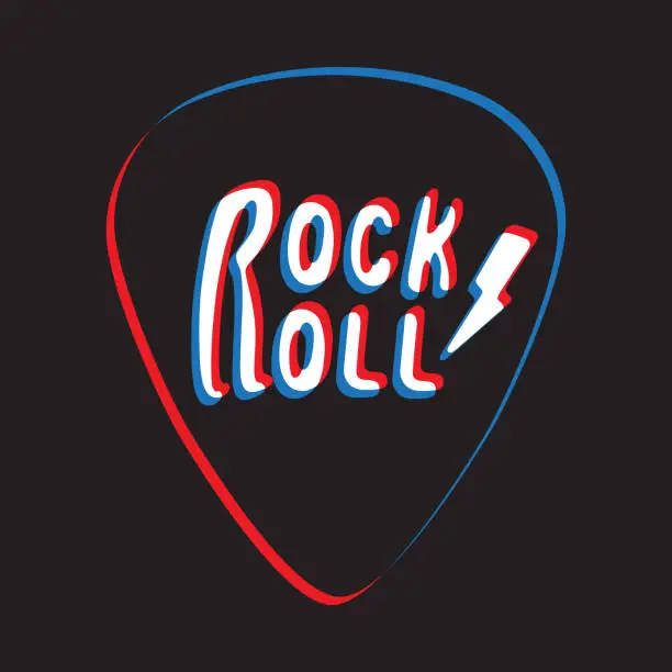 Vector illustration of Rock and roll lettering on plectrum vector illustration