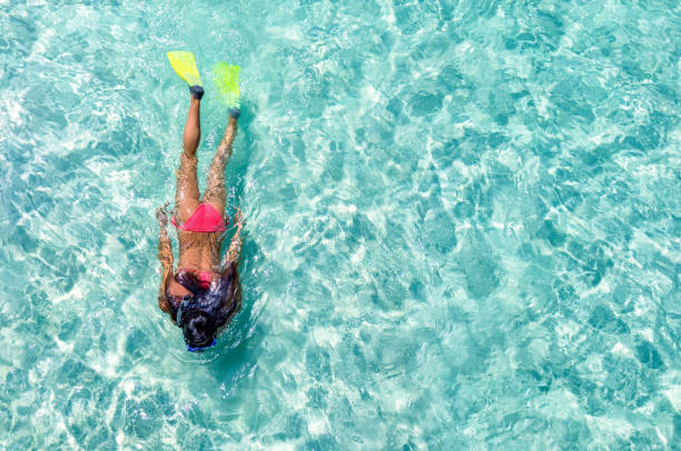 istock Female snorkeler in turquoise waters 898733396