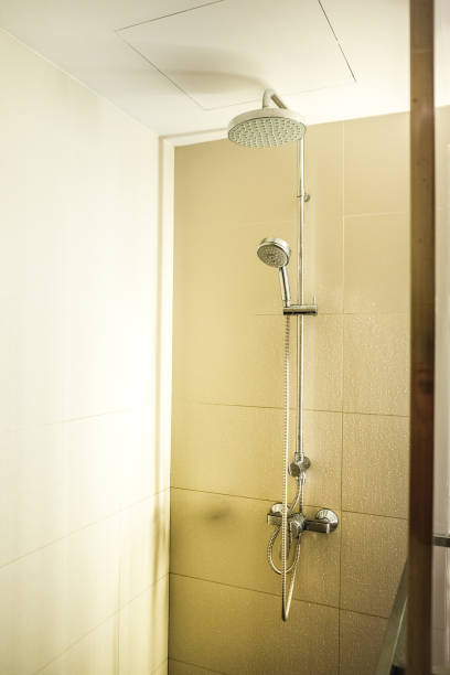 istock Modern luxury shower cabin with fixed sprinkler 898733866