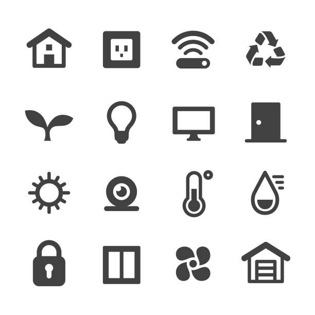 Smart House Icons Set - Acme Series Smart House, Home Automation, technology, electrical outlet white background stock illustrations