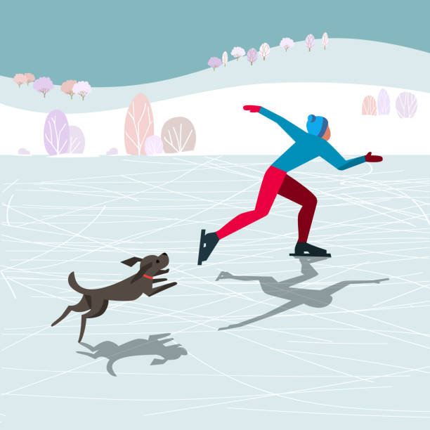 illustrations, cliparts, dessins animés et icônes de chien et la patineuse de l’hiver - shadow lifestyles leisure activity court