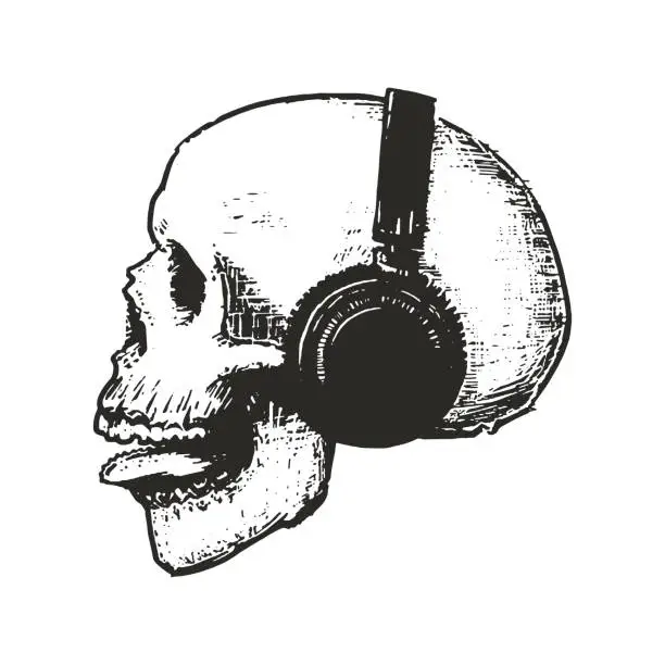 Vector illustration of Skull with headphones vector illustration