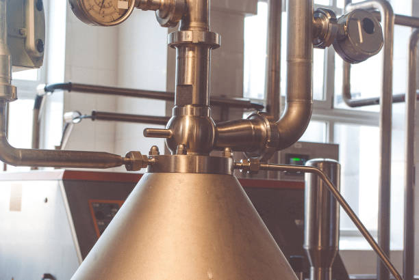 istock Metal cone, pipes, manometers. Element the device the food-processing industry. 898753202