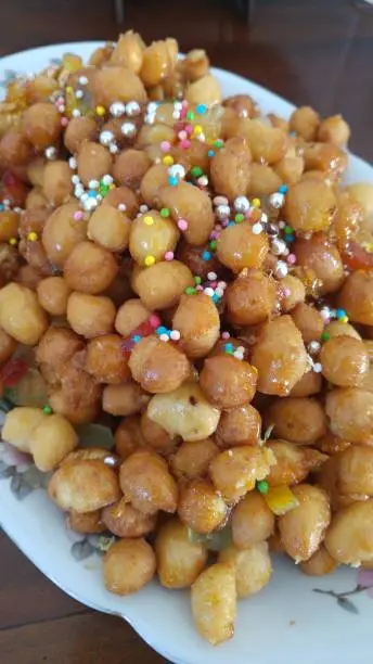 Typical cake for x-mas called struffoli, traditional in the bay of Naples, Italy