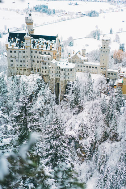 Scenic view of  Neuschwanstein castle in Germany   in winter  Schwangau, Germany - November 29, 2017