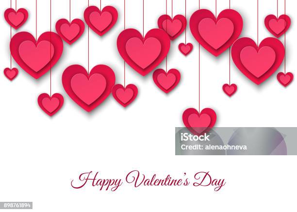 Valentinstag Hintergrund Mit Rosa Papierherzen Hängen Stock Vektor Art und mehr Bilder von Valentinstag