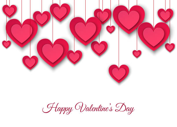 walentynki tło z wiszącymi różowymi papierowymi sercami. - vector valentine card craft valentines day stock illustrations