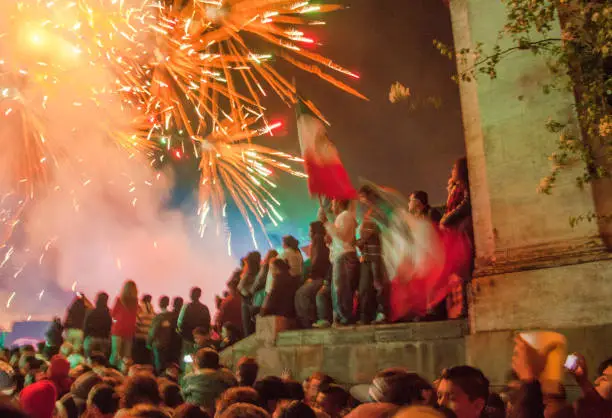 Fireworks,cheers, and celebrations for the Mexican Independence Day, San Miguel de Allende, Mexico