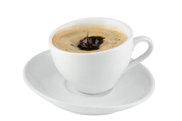 istock black coffee in a white china cup, speaker, coffee splash on a white background 898780400