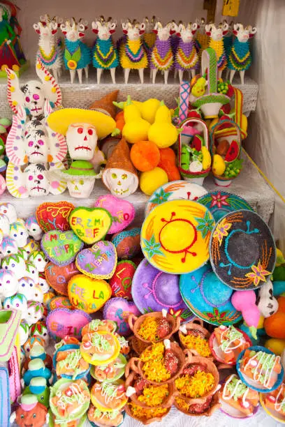 A variety of candy made of sugar, for the celebration of the Day of the Dead, San Miguel de Allende, Mexico