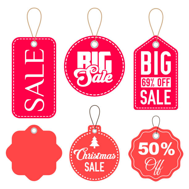 розовый и красный продажа теги вектор установить изолированные - sale holiday christmas ornament red stock illustrations