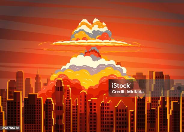 Ilustración de Nube Radiactiva De Seta Brillante De Levantamiento En La Ciudad De y más Vectores Libres de Derechos de Ciudad