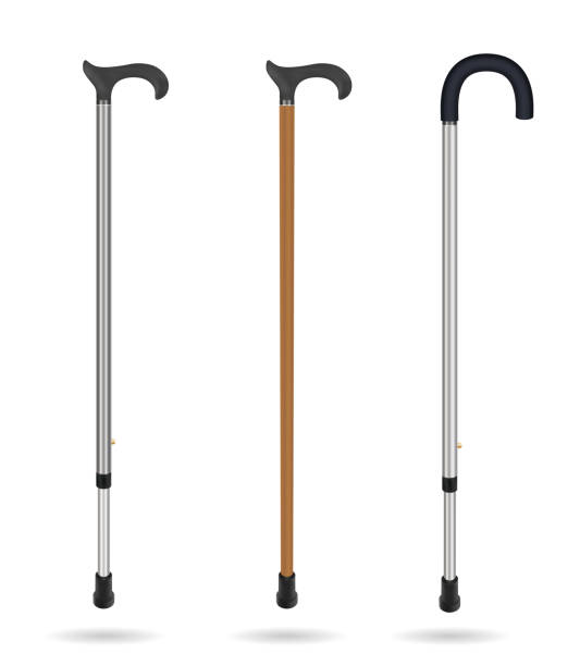 istock Wooden cane and metal telescopic canes with elegant and ergonomic handles. Isolated objects on white background. Medicine and health. Vector illustrations. 898797412