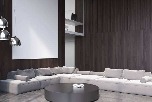 istock Wooden living room corner gray sofa 898813618