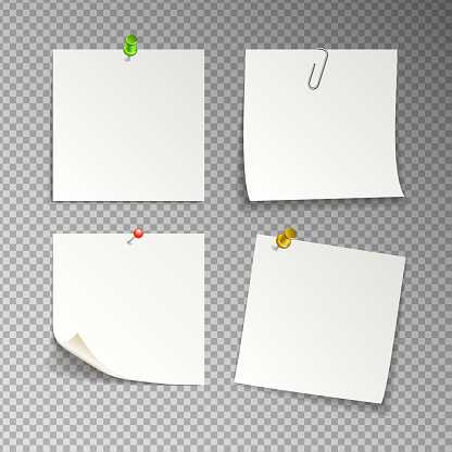 isolated white sticky notes, vector illustration