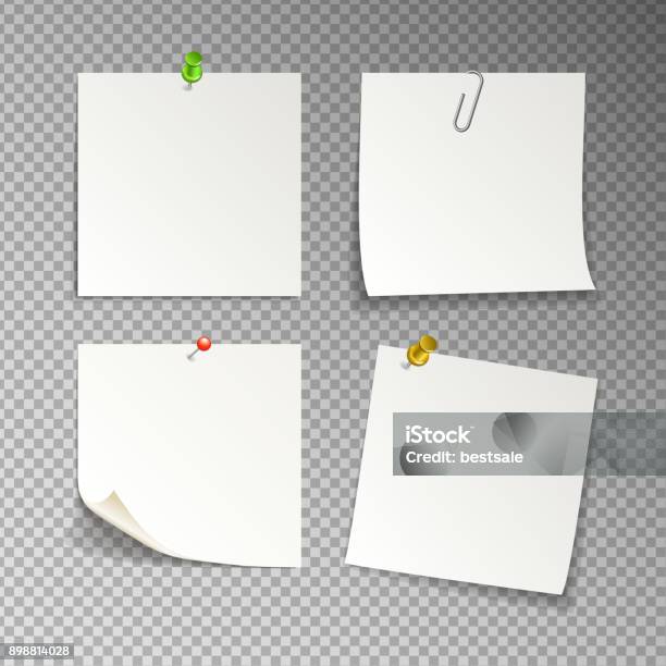 Isolated White Sticky Notes Vector Illustration Stock Illustration - Download Image Now - Note - Message, Note Pad, Letter - Document