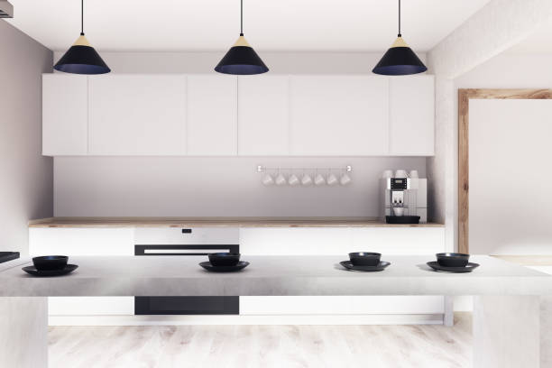 istock White, wooden kitchen, bar, poster 898814096