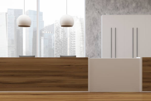 istock Concrete and wooden office, reception 898814294