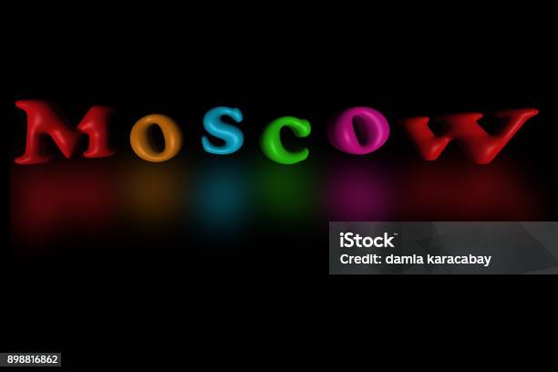 Moscow City Lettering On Black Background Stock Photo - Download Image Now - Advertisement, Art, Black Color