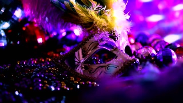 Mardi Gras, Rio carnival mask and colorful decorations.