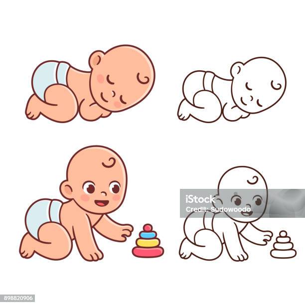 Cute Baby Illustration Set Stock Illustration - Download Image Now - Baby - Human Age, Crawling, Newborn