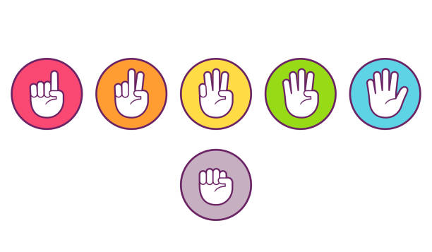 ilustrações, clipart, desenhos animados e ícones de ícones de mão dedo contagem - hand sign human hand sign language three fingers