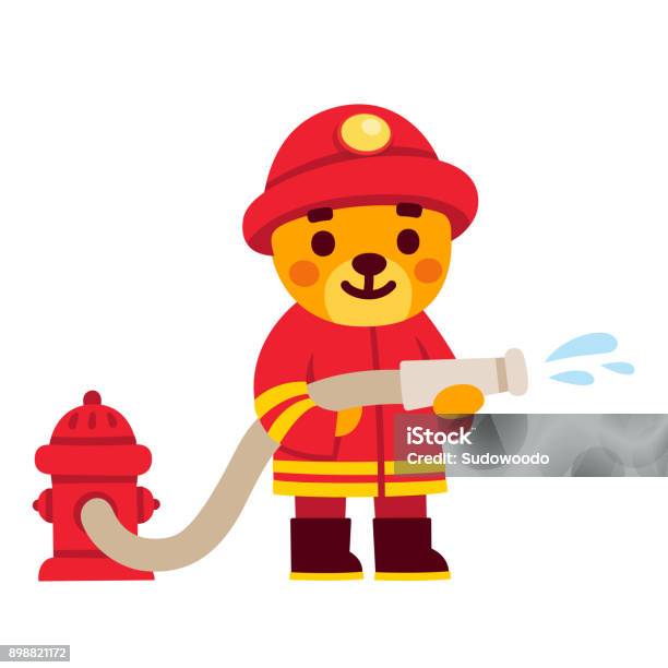Cute Cartoon Firefighter Stock Illustration - Download Image Now - Child, Fire  Protection Suit, Animal - iStock