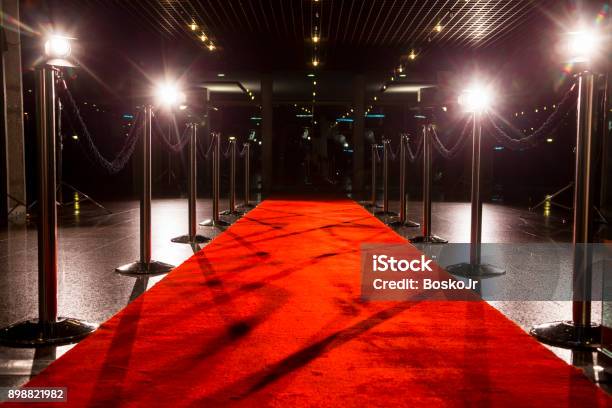 Red Carpet Stock Photo - Download Image Now - Premiere Event, Black Background, Building Entrance