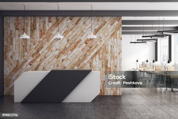 Modern Reception With Clean Wall Stock Photo - Download Image Now - Modern, Office, Hotel Reception