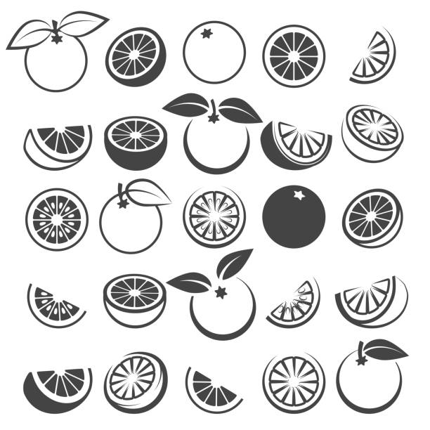 orange schwarz icons set - healthy eating green drink non alcoholic beverage stock-grafiken, -clipart, -cartoons und -symbole