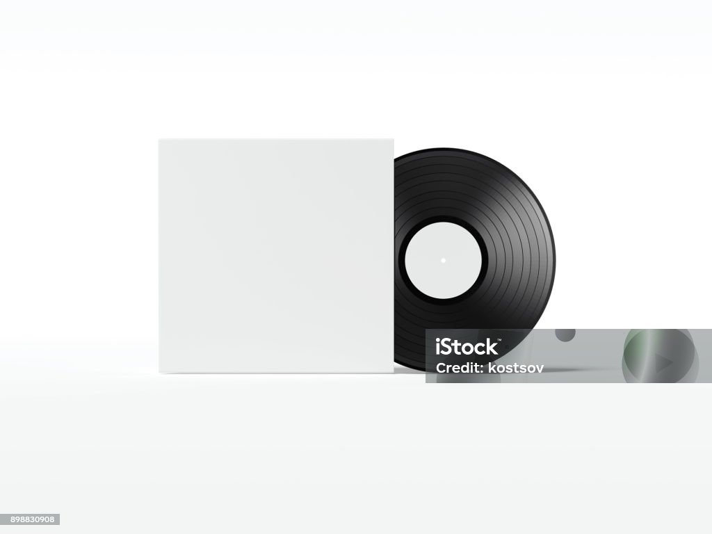 Piatto musicale con pacchetto di copertura bianco. Rendering 3d - Foto stock royalty-free di Disco - Audio analogico