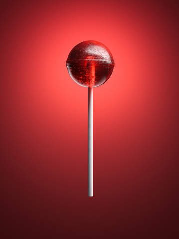 Red lollipop isolated on bright background. 3d rendering