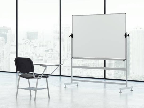 istock Whiteboard and chair in the empty room. Individual sessions concept. 3d rendering 898831820
