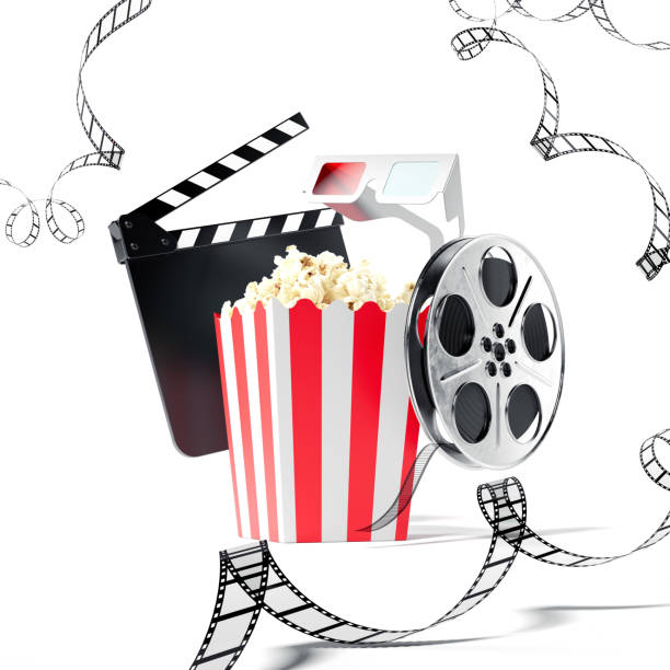 istock Popcorn, clap movie and film reel. 3d rendering 898834312
