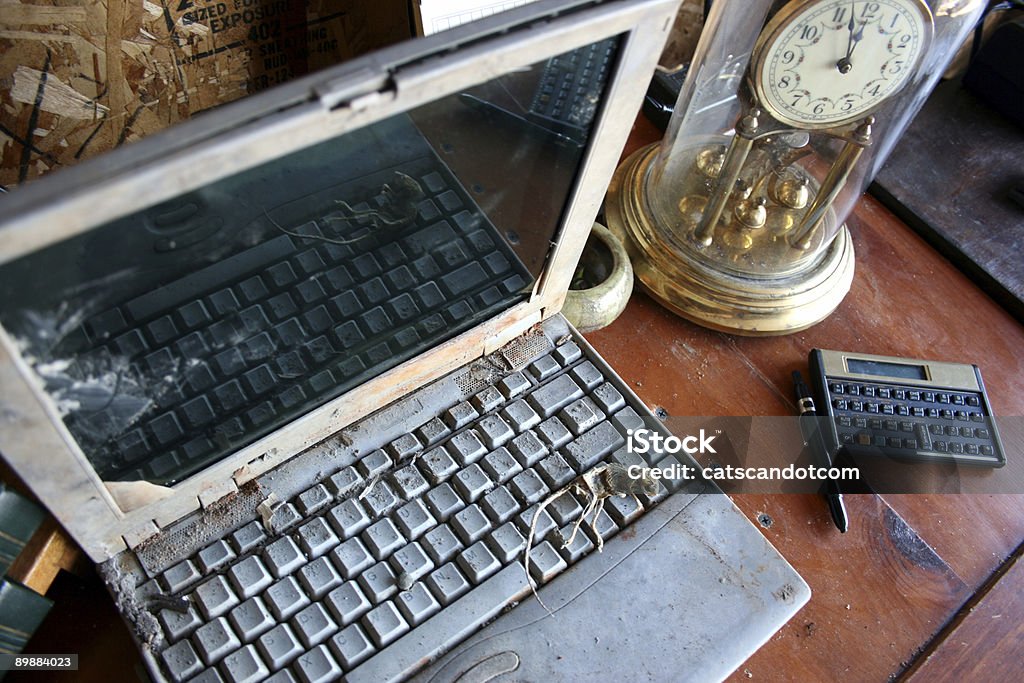 Ratón muerto acostado de teclado de computadora portátil oxidadas - Foto de stock de Calculadora libre de derechos