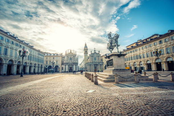 Main View of San Carlo Square and Twin Churches, Turin Main View of San Carlo Square and Twin Churches, Torino, Italy piedmont italy photos stock pictures, royalty-free photos & images