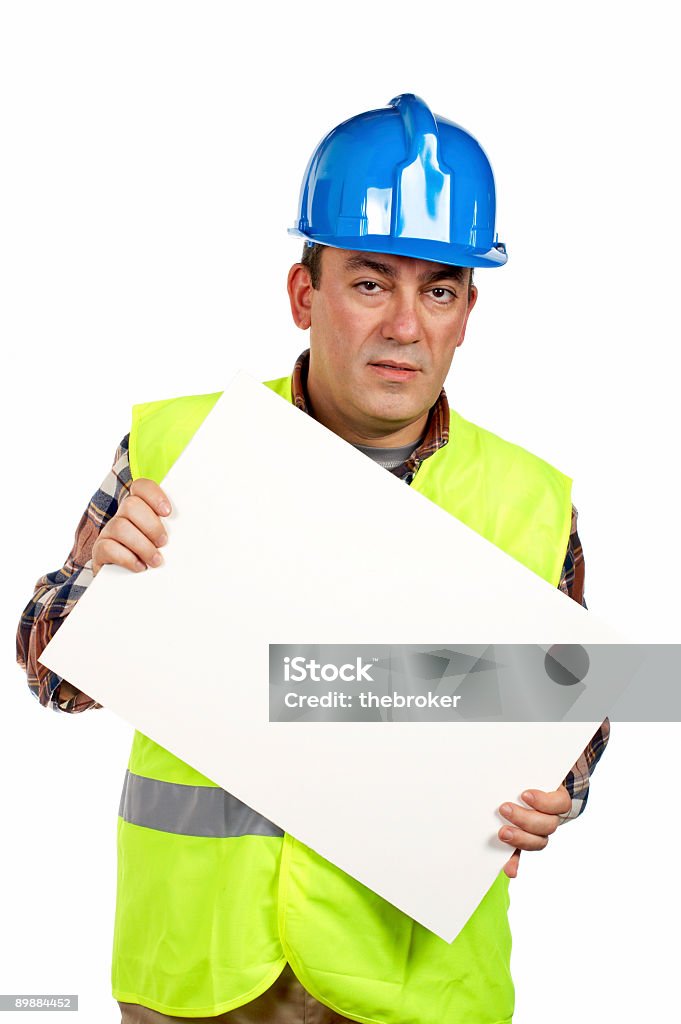 Construction worker holding the blank poster  Adult Stock Photo