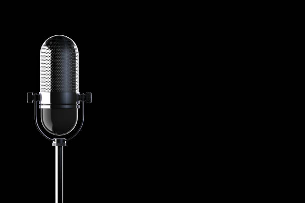 istock Closeup Vintage Silver Microphone with Blank Space for Yours Text. 3d Rendering 898853814