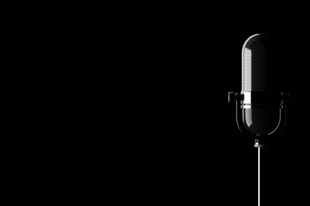 istock Closeup Vintage Silver Microphone with Blank Space for Yours Text. 3d Rendering 898853896